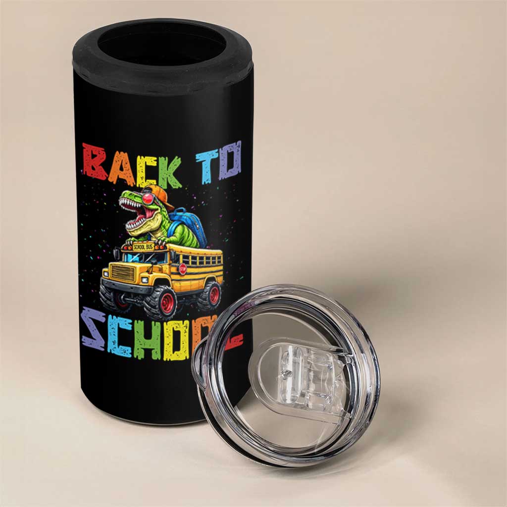 Bruh We Back 4 in 1 Can Cooler Tumbler Funny Dinosaur Back To School Dinosaur