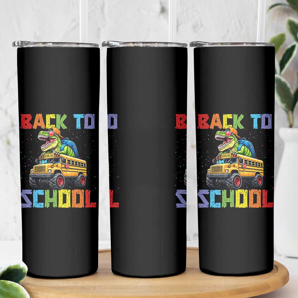 Bruh We Back Skinny Tumbler Funny Dinosaur Back To School Dinosaur