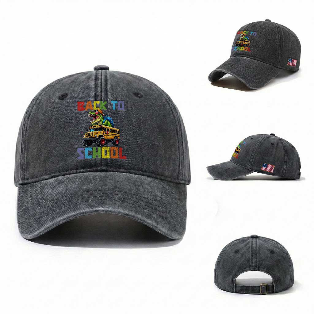 Bruh We Back Washed Cotton Baseball Cap Funny Dinosaur Back To School Dinosaur