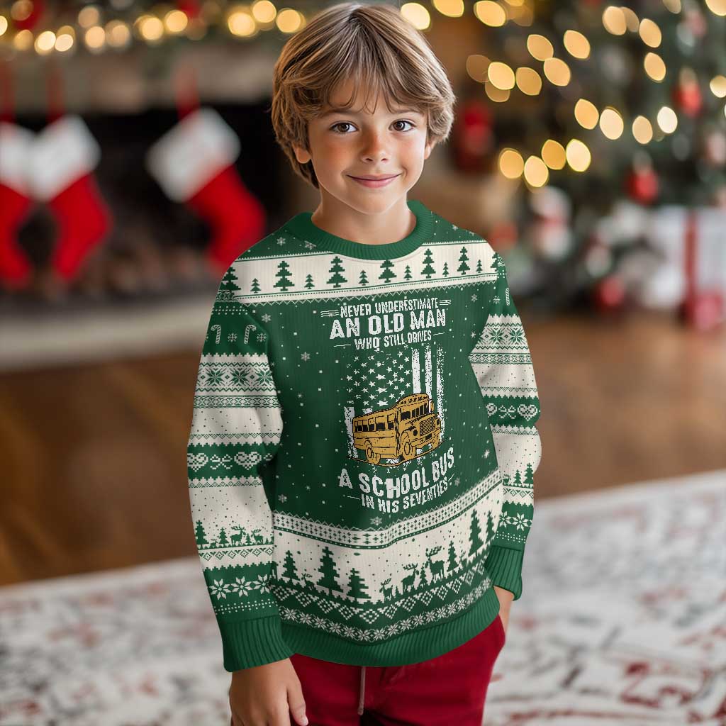 Funny School Bus Driver Ugly Christmas Sweater Never Underestimate an Old Man Who Still Drives A School Bus