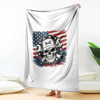 American Flag Skull Mechanic Throw Blanket Labor Day Patriotic USA - Wonder Print Shop