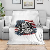 American Flag Skull Mechanic Throw Blanket Labor Day Patriotic USA - Wonder Print Shop