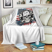 American Flag Skull Mechanic Throw Blanket Labor Day Patriotic USA - Wonder Print Shop