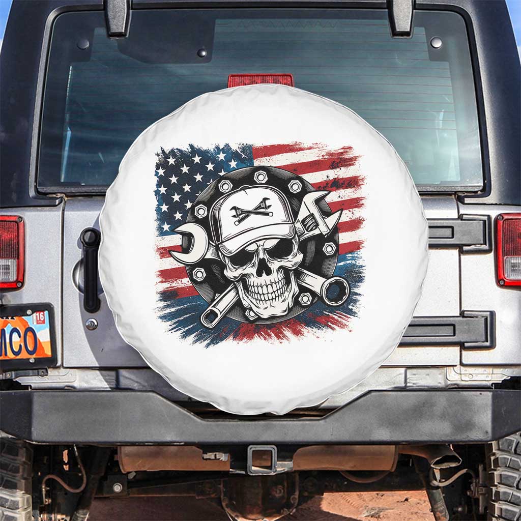 American Flag Skull Mechanic Spare Tire Cover Labor Day Patriotic USA - Wonder Print Shop