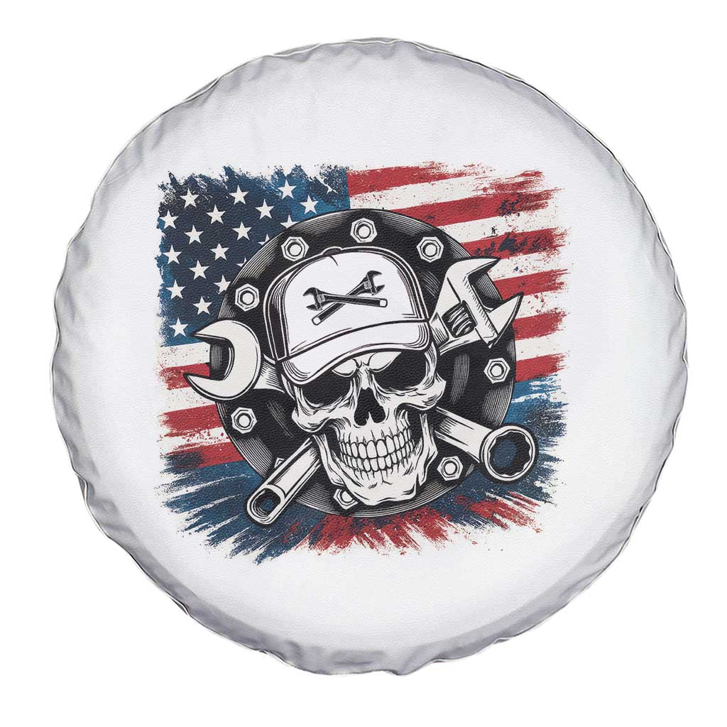 American Flag Skull Mechanic Spare Tire Cover Labor Day Patriotic USA - Wonder Print Shop