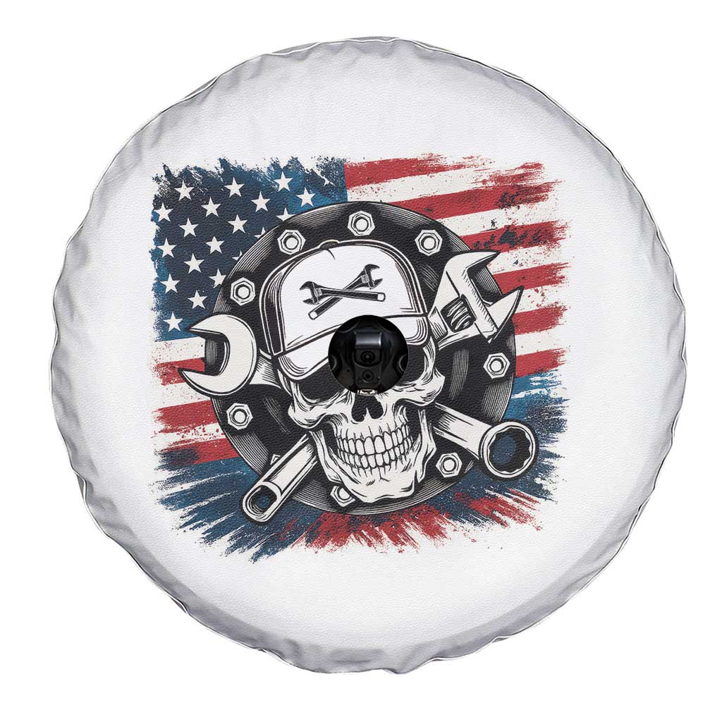 American Flag Skull Mechanic Spare Tire Cover Labor Day Patriotic USA - Wonder Print Shop