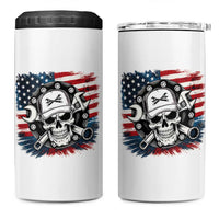 American Flag Skull Mechanic 4 in 1 Can Cooler Tumbler Labor Day Patriotic USA