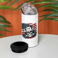 American Flag Skull Mechanic 4 in 1 Can Cooler Tumbler Labor Day Patriotic USA
