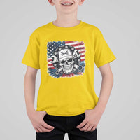 American Flag Skull Mechanic T Shirt For Kid Labor Day Patriotic USA - Wonder Print Shop