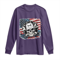 American Flag Skull Mechanic Long Sleeve Shirt Labor Day Patriotic USA - Wonder Print Shop