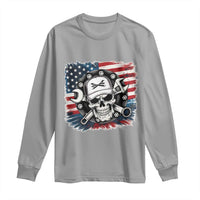 American Flag Skull Mechanic Long Sleeve Shirt Labor Day Patriotic USA - Wonder Print Shop