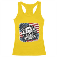 American Flag Skull Mechanic Racerback Tank Top Labor Day Patriotic USA - Wonder Print Shop