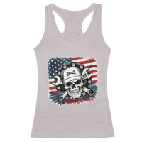 American Flag Skull Mechanic Racerback Tank Top Labor Day Patriotic USA - Wonder Print Shop