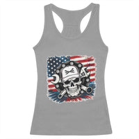 American Flag Skull Mechanic Racerback Tank Top Labor Day Patriotic USA - Wonder Print Shop