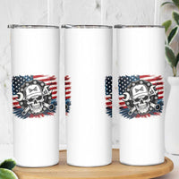 American Flag Skull Mechanic Skinny Tumbler Labor Day Patriotic USA