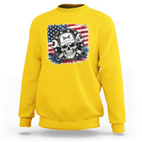 American Flag Skull Mechanic Sweatshirt Labor Day Patriotic USA - Wonder Print Shop