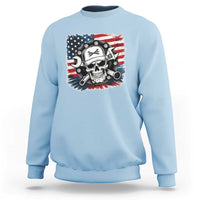 American Flag Skull Mechanic Sweatshirt Labor Day Patriotic USA - Wonder Print Shop