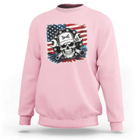American Flag Skull Mechanic Sweatshirt Labor Day Patriotic USA - Wonder Print Shop
