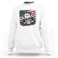 American Flag Skull Mechanic Sweatshirt Labor Day Patriotic USA - Wonder Print Shop