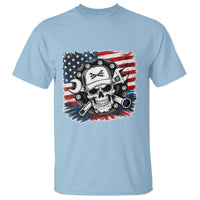 American Flag Skull Mechanic T Shirt Labor Day Patriotic USA - Wonder Print Shop