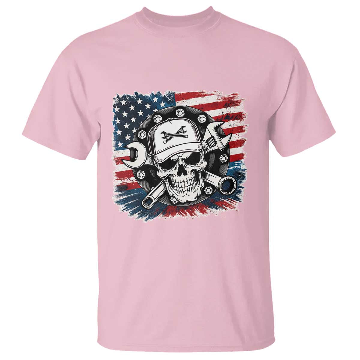 American Flag Skull Mechanic T Shirt Labor Day Patriotic USA - Wonder Print Shop