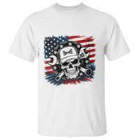 American Flag Skull Mechanic T Shirt Labor Day Patriotic USA - Wonder Print Shop