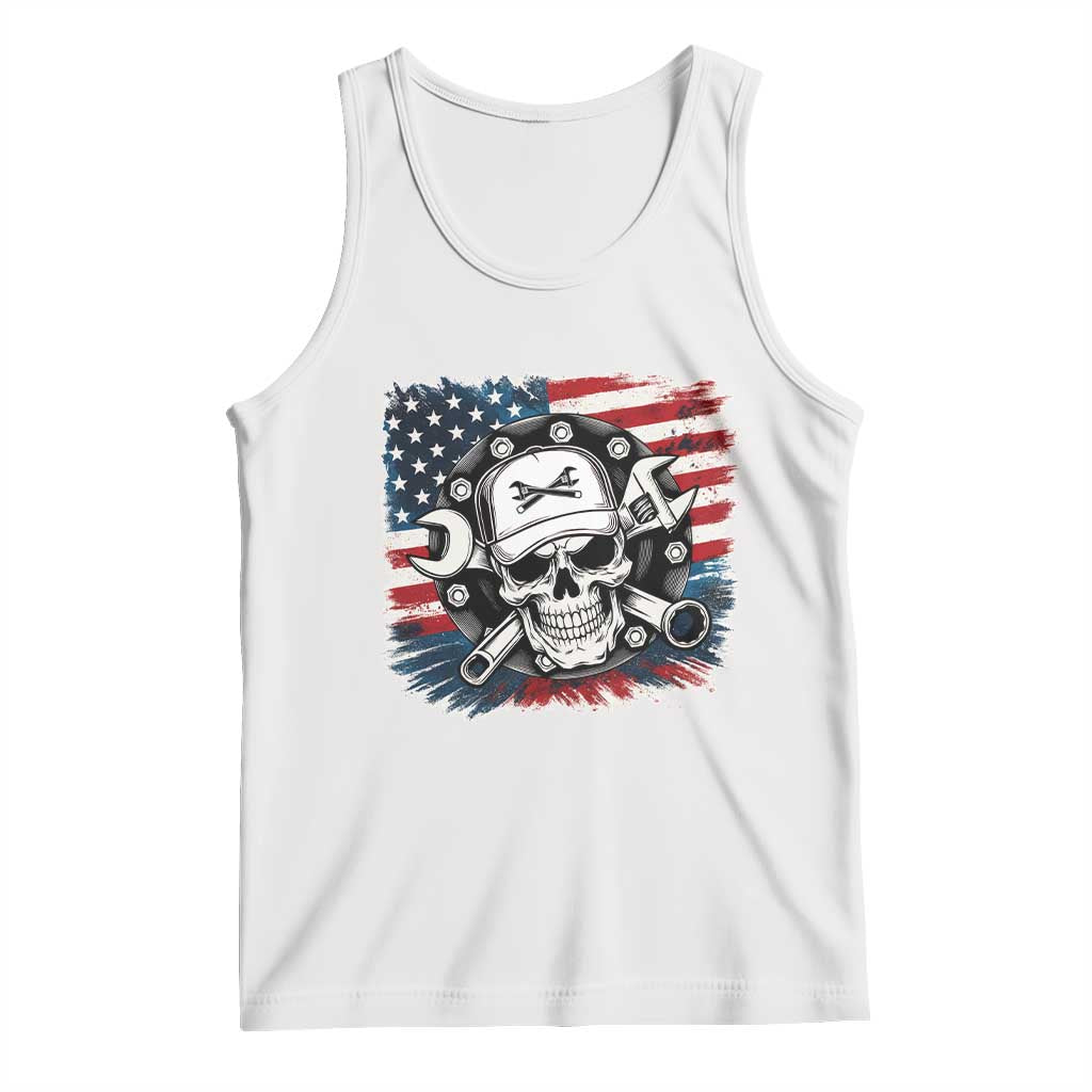 American Flag Skull Mechanic Tank Top Labor Day Patriotic USA - Wonder Print Shop