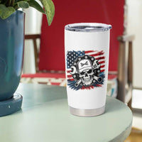 American Flag Skull Mechanic Tumbler Cup Labor Day Patriotic USA