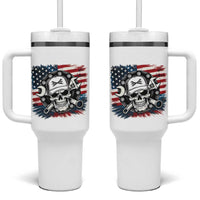 American Flag Skull Mechanic Tumbler With Handle Labor Day Patriotic USA