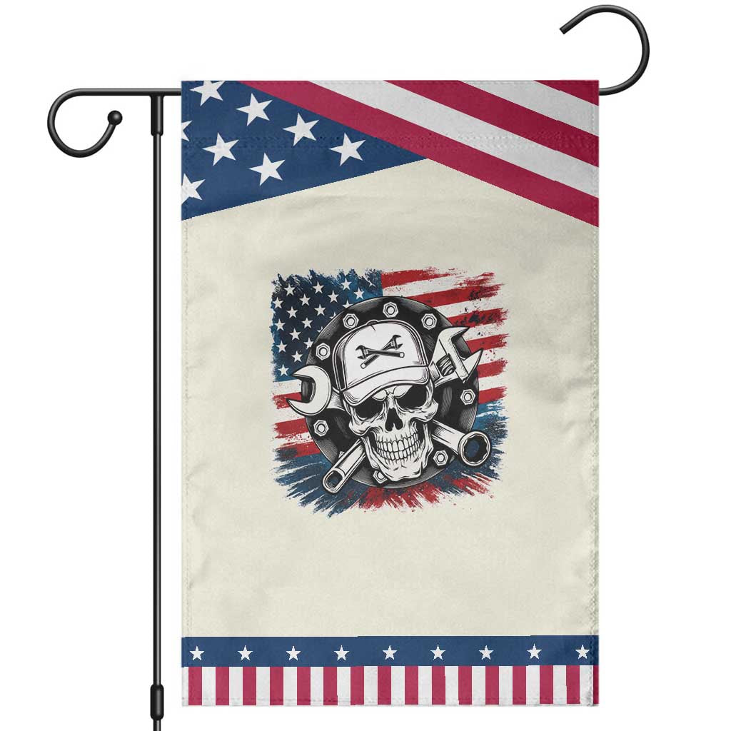 American Flag Skull Mechanic Garden Flag Labor Day Patriotic USA