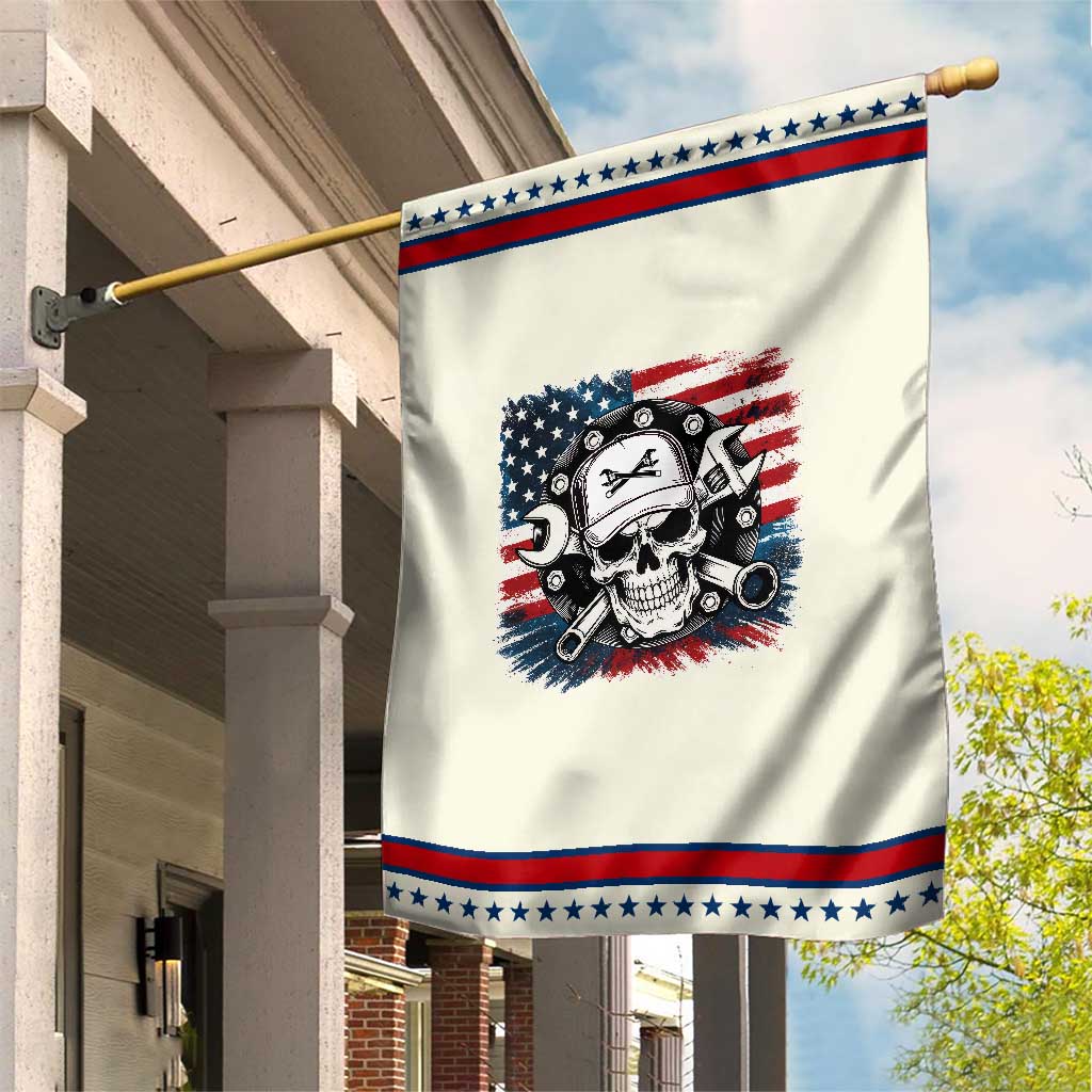 American Flag Skull Mechanic Garden Flag Labor Day Patriotic USA