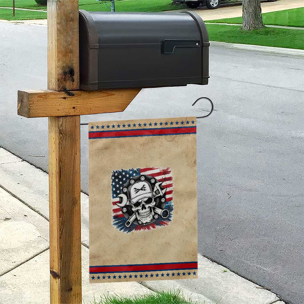 American Flag Skull Mechanic Garden Flag Labor Day Patriotic USA