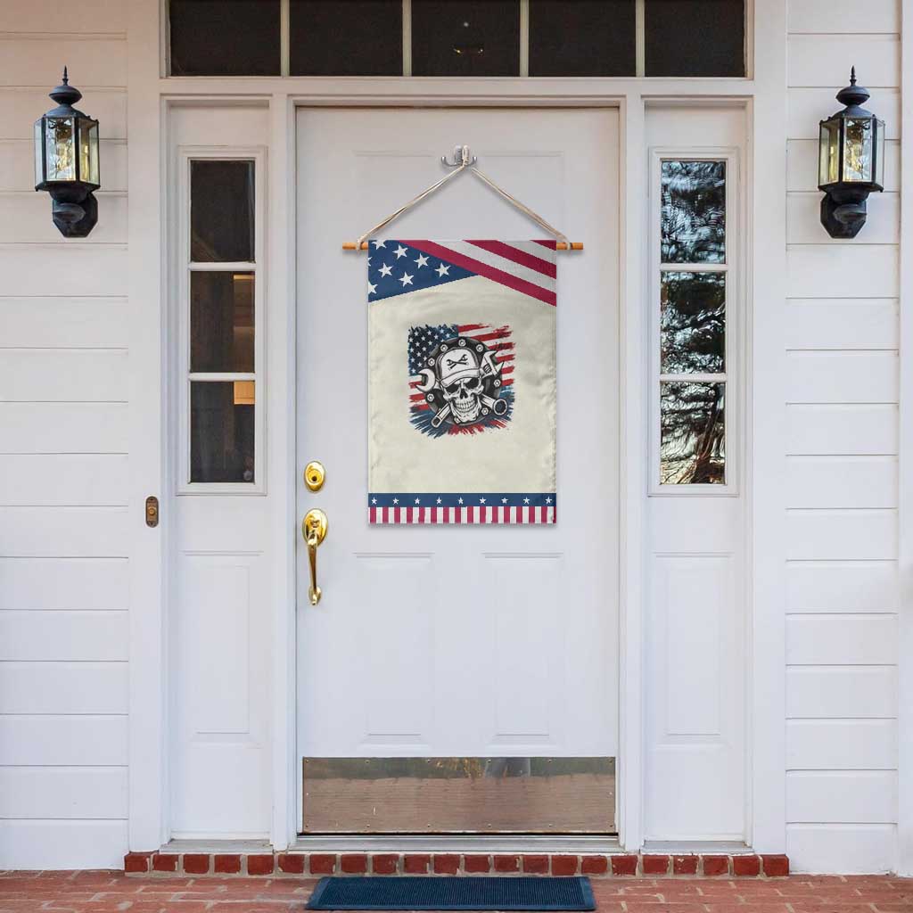 American Flag Skull Mechanic Garden Flag Labor Day Patriotic USA