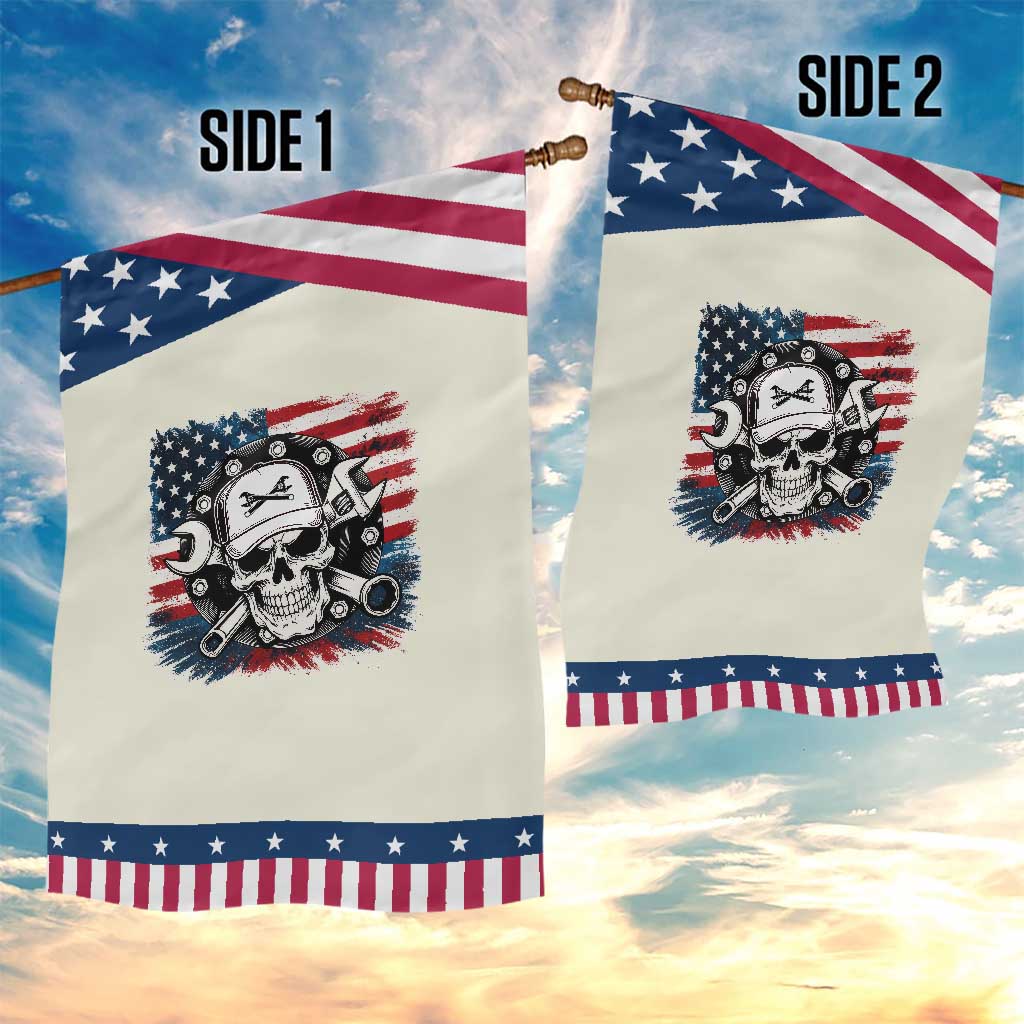 American Flag Skull Mechanic Garden Flag Labor Day Patriotic USA
