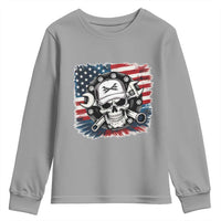American Flag Skull Mechanic Youth Sweatshirt Labor Day Patriotic USA - Wonder Print Shop