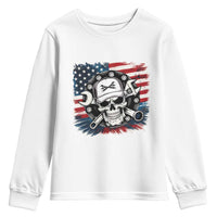 American Flag Skull Mechanic Youth Sweatshirt Labor Day Patriotic USA - Wonder Print Shop