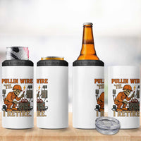 Funny Skeleton Electrician 4 in 1 Can Cooler Tumbler Pullin Wire Til I Retire Labor Day
