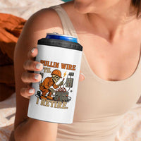 Funny Skeleton Electrician 4 in 1 Can Cooler Tumbler Pullin Wire Til I Retire Labor Day