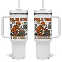 Funny Skeleton Electrician Tumbler With Handle Pullin Wire Til I Retire Labor Day