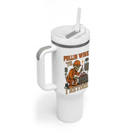 Funny Skeleton Electrician Tumbler With Handle Pullin Wire Til I Retire Labor Day