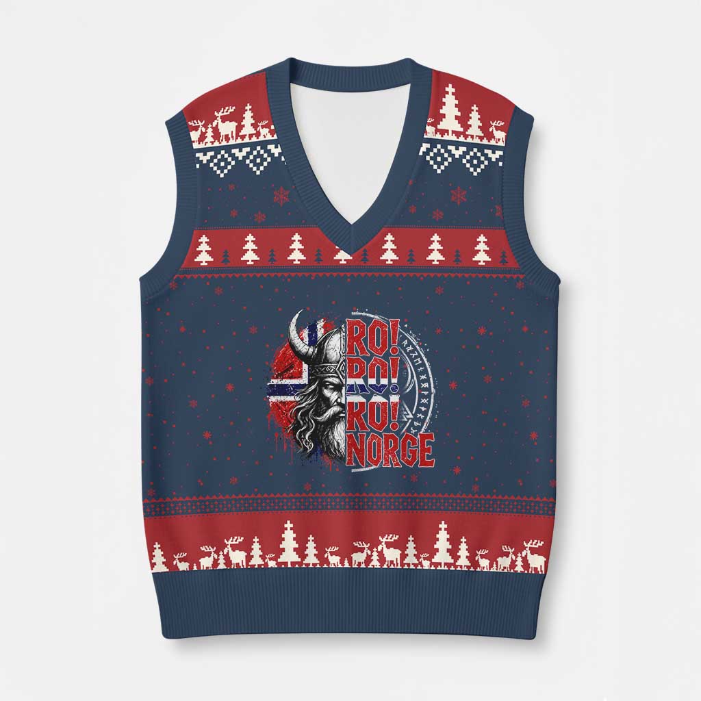 Ro Ro Norge Norway Flag V-Neck Knit Sweater Vest Cool Norwegian Viking