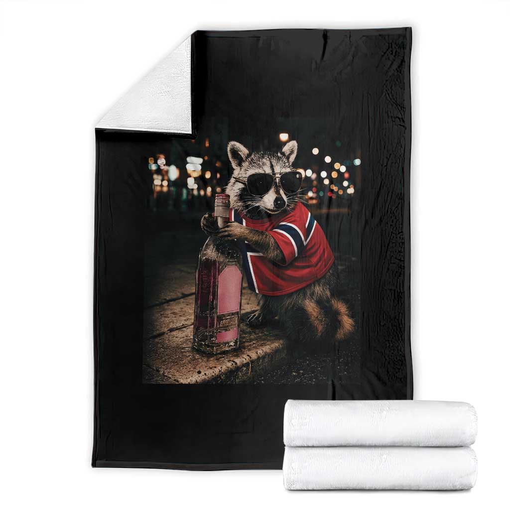 Funny Raccoon Whiskey Sunglasses Norwegian Flag Throw Blanket Viral Trash Panda Football Texas Souvenir Meme