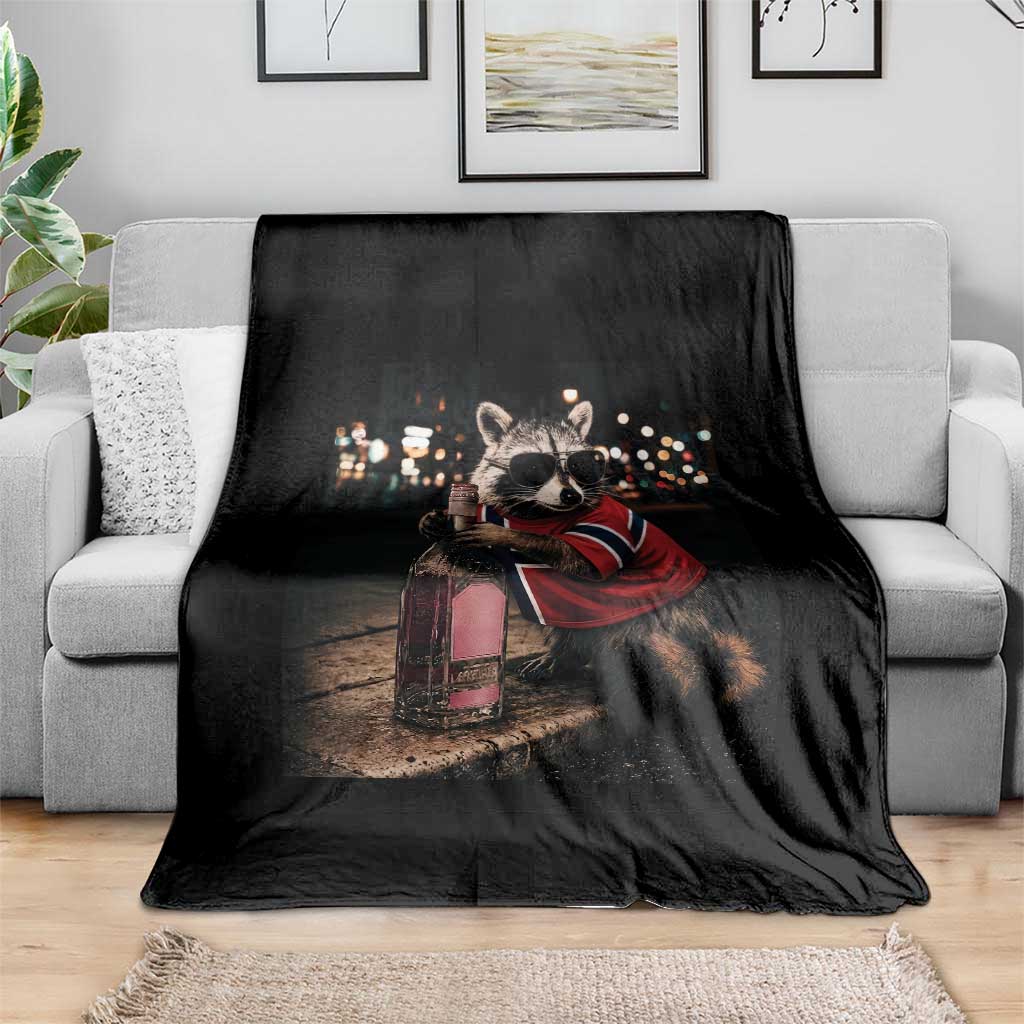 Funny Raccoon Whiskey Sunglasses Norwegian Flag Throw Blanket Viral Trash Panda Football Texas Souvenir Meme