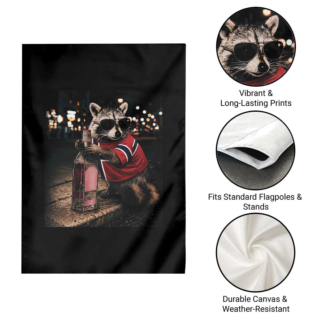 Funny Raccoon Whiskey Sunglasses Norwegian Flag Garden Flag Viral Trash Panda Football Texas Souvenir Meme