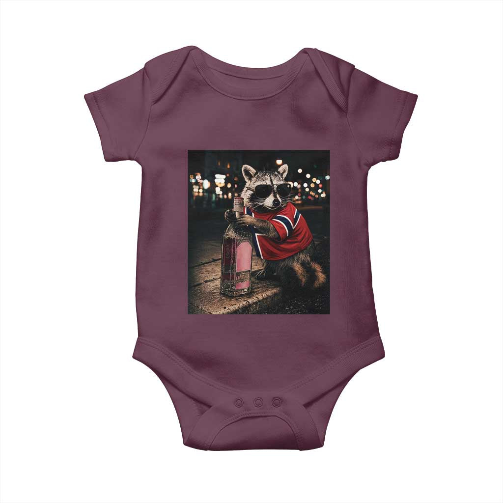 Funny Raccoon Whiskey Sunglasses Norwegian Flag Baby Onesie Viral Trash Panda Football Texas Souvenir Meme