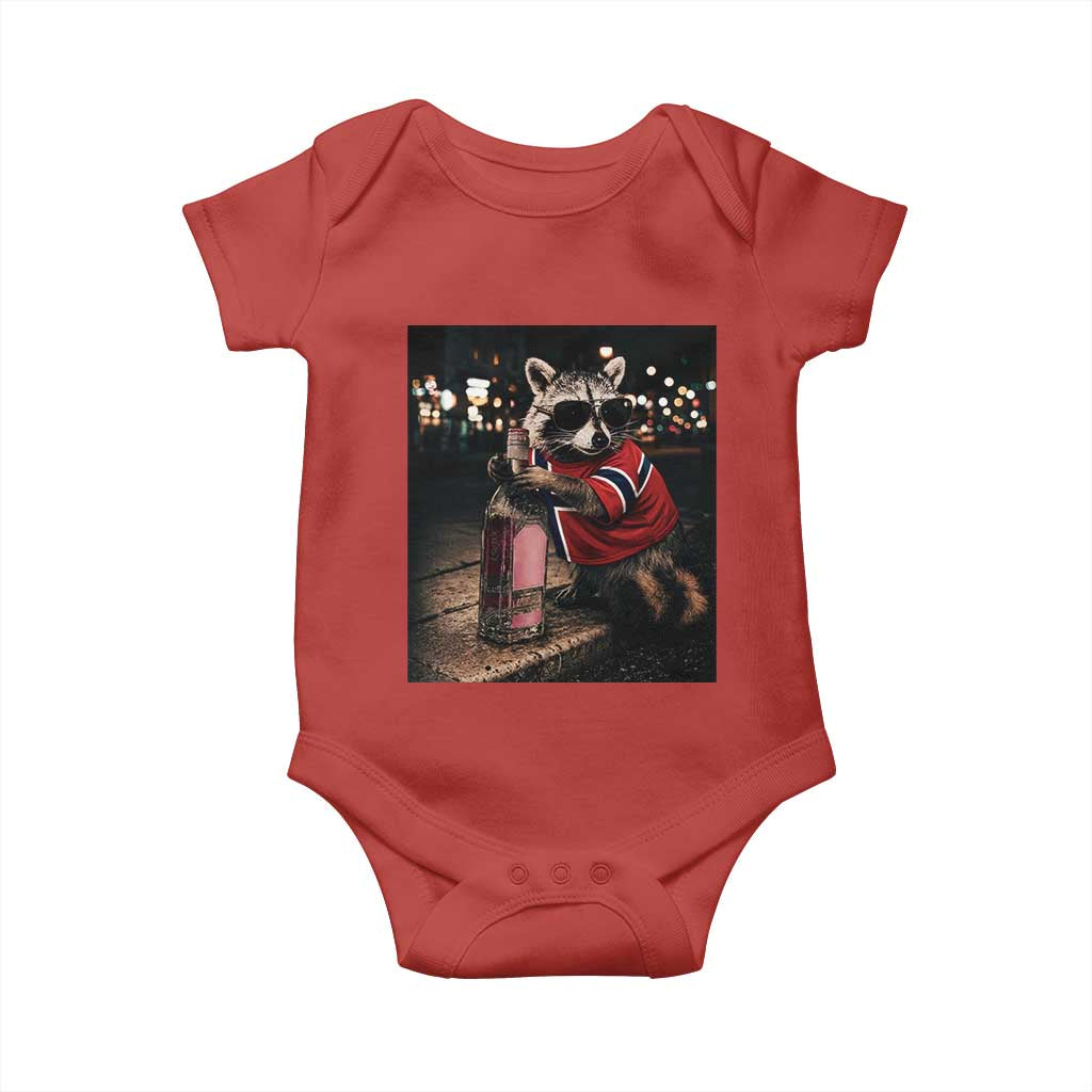 Funny Raccoon Whiskey Sunglasses Norwegian Flag Baby Onesie Viral Trash Panda Football Texas Souvenir Meme