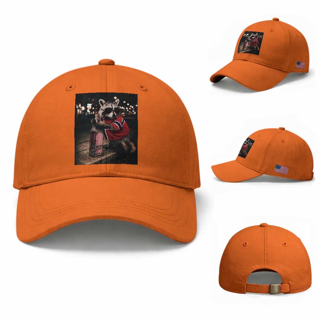 Funny Raccoon Whiskey Sunglasses Norwegian Flag Baseball Cap Viral Trash Panda Football Texas Souvenir Meme