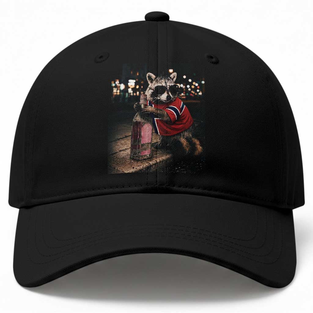 Funny Raccoon Whiskey Sunglasses Norwegian Flag Baseball Cap Viral Trash Panda Football Texas Souvenir Meme