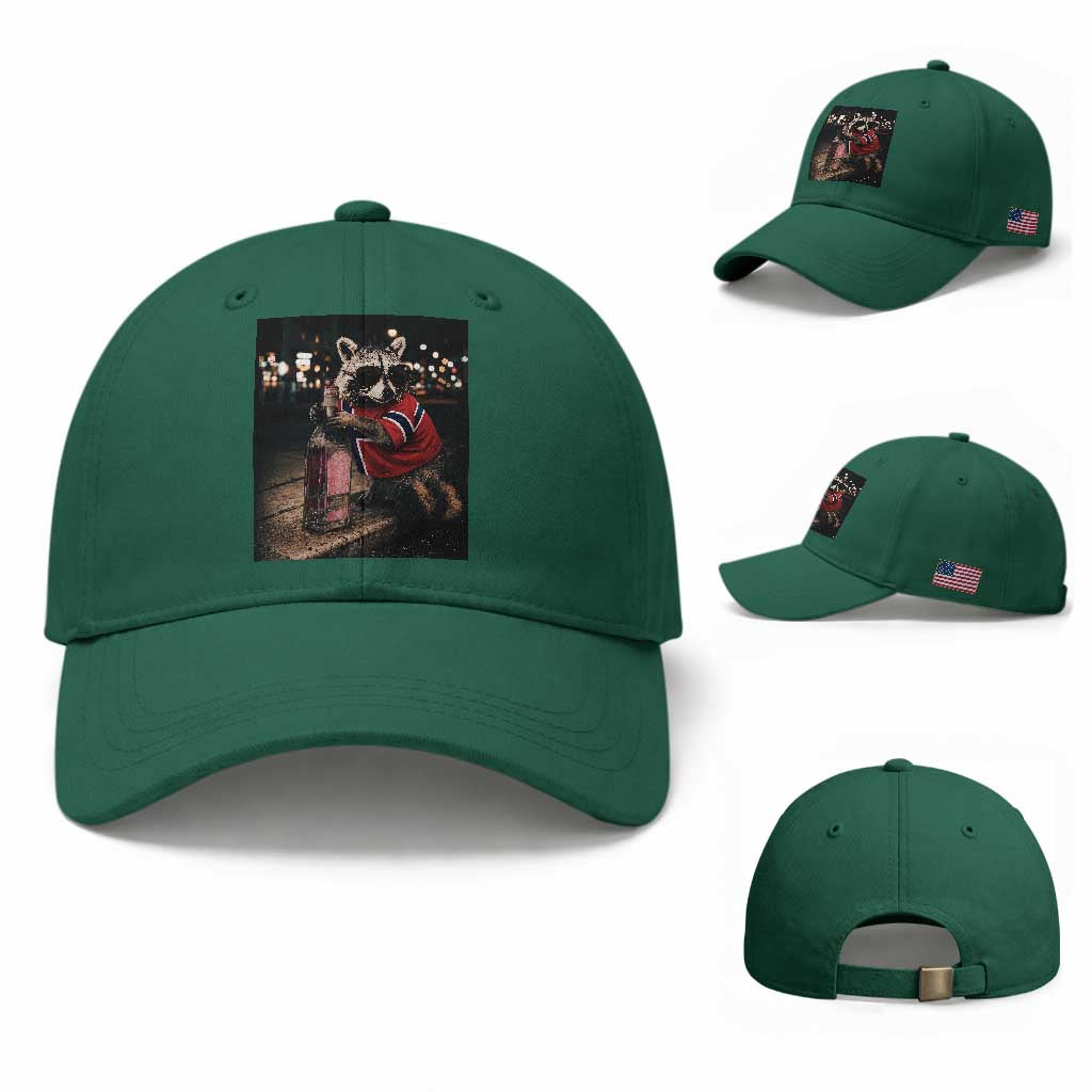 Funny Raccoon Whiskey Sunglasses Norwegian Flag Baseball Cap Viral Trash Panda Football Texas Souvenir Meme