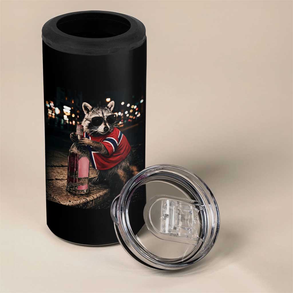 Funny Raccoon Whiskey Sunglasses Norwegian Flag 4 in 1 Can Cooler Tumbler Viral Trash Panda Football Texas Souvenir Meme